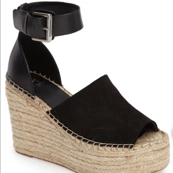 Marc Fisher Shoes - MARC FISHER Adelyn Wedge Espadrille Black Sandal Heel Perforated Size 6.5
